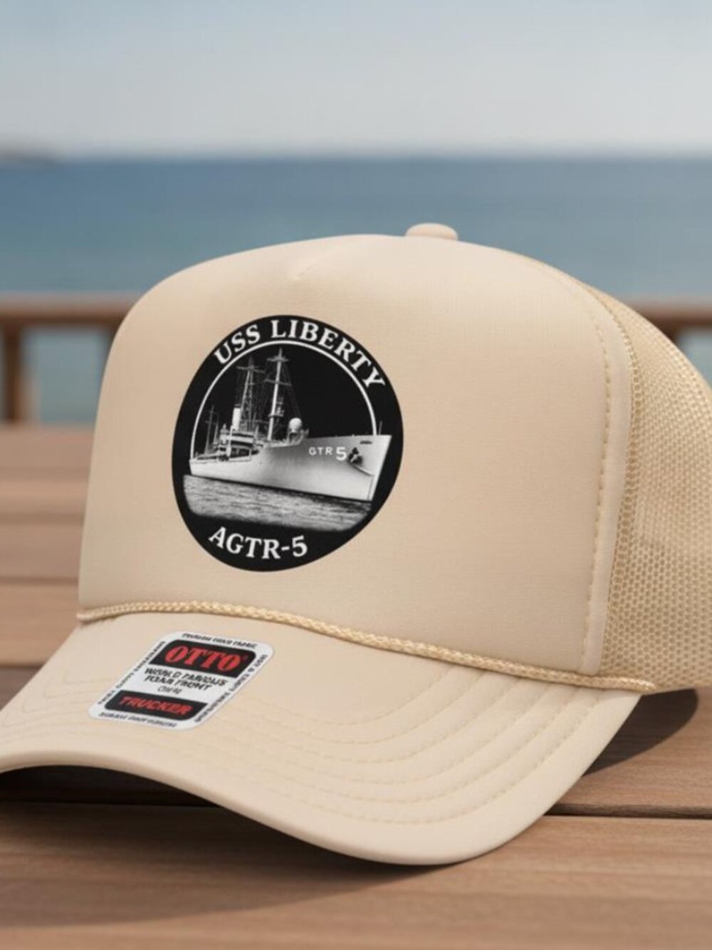 USS Liberty AGTR 5 US Navy Ship Printed Tan OTTO Foam Rope Snapback Hat New 60s